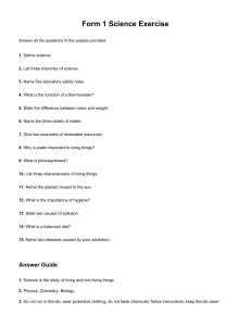 Form 1 Science Exercise Questions & Answers