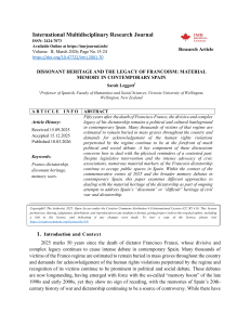 Dissonant Heritage and Francoism's Legacy: Material Memory in Spain