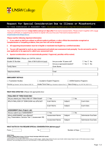 UNSW College Special Consideration Form for Illness/Misadventure