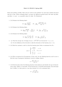 Math 111 Exam I Spring 2022