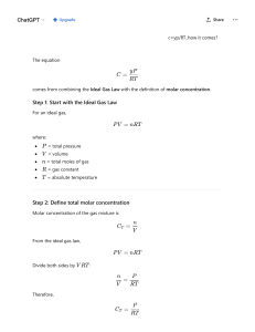 Derivation of C = yP/RT from Ideal Gas Law