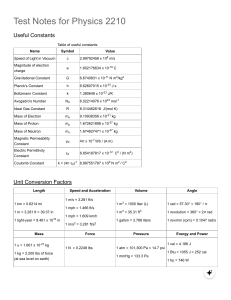 Physics 2210 Test Notes: Constants & Formulas