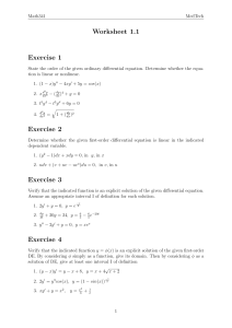 Math341 MedTech Worksheet 1.1: Differential Equations
