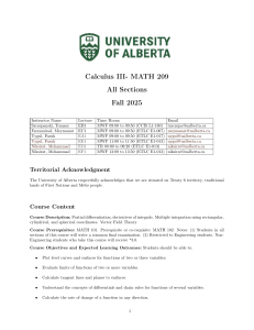 Calculus III MATH 209 Syllabus - University of Alberta Fall 2025