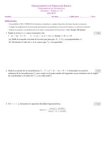Examen de Matem&aacute;ticas - Rectas, Circunferencias, Trigonometr&iacute;a