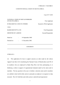 Constitutional Court Judgment: Minority Union Strike Rights (NUMSA v Bader Bop)