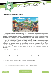 Grade 6 Revision Worksheet: Science & Reading