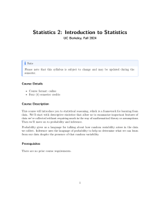Statistics 2: Introduction to Statistics Syllabus