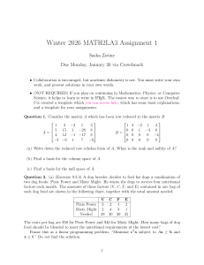 MATH2LA3 Assignment 1: Linear Algebra & Linear Programming
