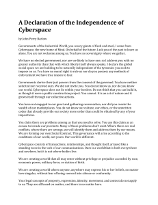 A Declaration of the Independence of Cyberspace