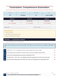 Factorization Comprehensive Examination Math Test