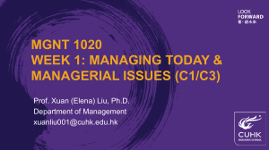 MGNT 1020 Week 1: Managing Today & Managerial Issues