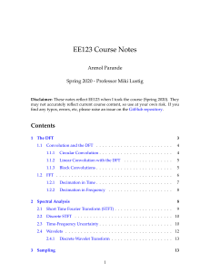 EE123 Course Notes: Digital Signal Processing (Spring 2020)