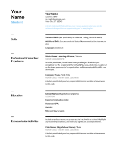 High School Student Resume Template