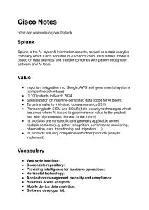 Cisco Notes: Splunk Overview