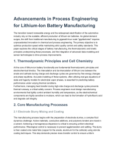 Advancements in Process Engineering for Lithium-Ion Battery Manufacturing