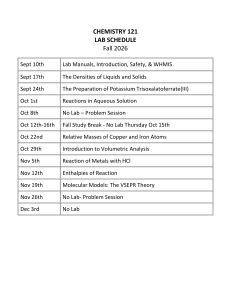 Chemistry 121 Lab Schedule Fall 2026