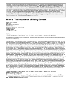 Wilde's The Importance of Being Earnest: Critical Essay