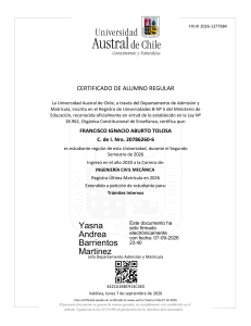 Certificado de Alumno Regular Universidad Austral de Chile 2026