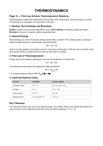 Thermodynamics: First Law & Basic Relations