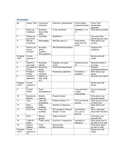 Beginner English Coursebook Table of Contents