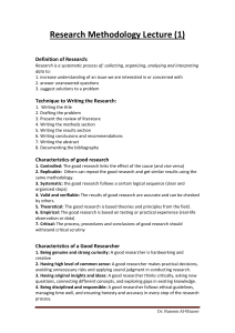 Research Methodology Lecture 1: Definition, Techniques, Characteristics