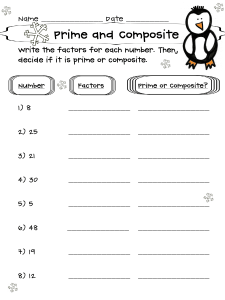 Prime and Composite Numbers Worksheet
