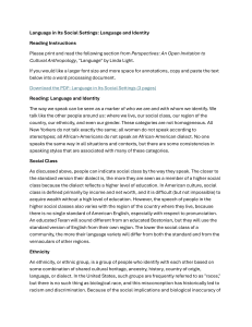 Language and Identity: Social Settings of Language