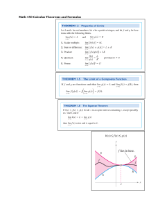 Math 150 Calculus Theorems and Formulas