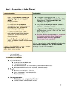 Lecture 1: Geographies of Global Change - Globalization vs Internationalization