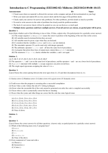 C Programming Midterm Exam Questions and Answers