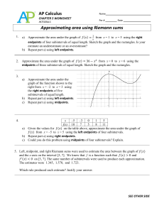 AP Calculus Worksheet: Riemann Sums for Integrals