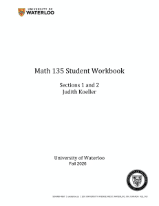Math 135 Student Workbook - University of Waterloo