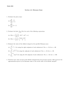 Math 302 Section 4.3: Riemann Sums Worksheet