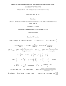 University of Toronto APS164 Chemistry Materials Final Exam 2017