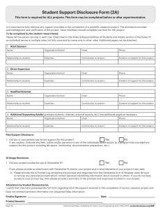 Student Support Disclosure Form (2A) for Science Fairs