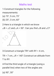 Maths Test: Triangle Constructions & Angle Problems