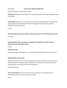 Badminton Lesson Plan Week #8 2026