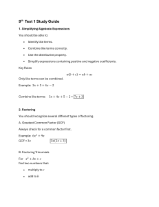 study guide -Test 1 -9th