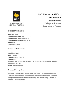 PHY 6246 Classical Mechanics Syllabus UCF Fall 2024