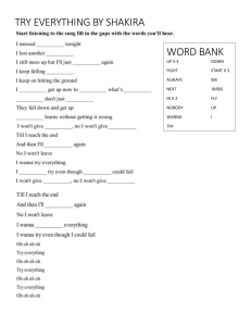 Try Everything Shakira Lyrics Worksheet