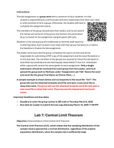 Lab 7: Central Limit Theorem Assignment
