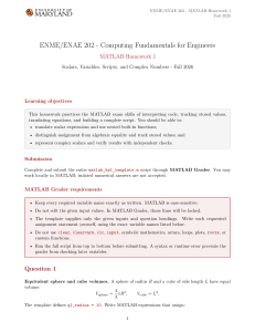 MATLAB Homework 1: Scalars, Variables, Scripts, Complex Numbers - ENME/ENAE 202