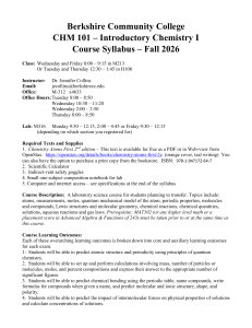 CHM 101 Introductory Chemistry I Syllabus Fall 2026