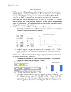 Lab 5 Assignment: Statistical Analysis of Study Hours, GPA, and Extraversion
