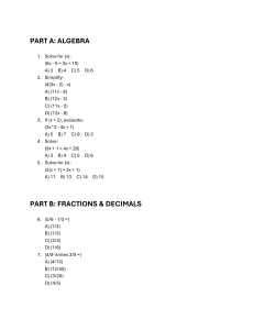 Math Test: Algebra, Fractions, Decimals
