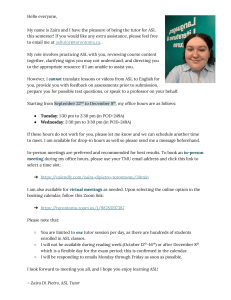 ASL Tutor Welcome & Office Hours - Toronto Metropolitan University