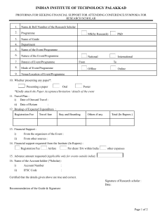 IIT Palakkad Financial Support Proforma for Research Scholars