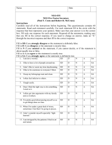 NEO-FFI Personality Inventory Questionnaire