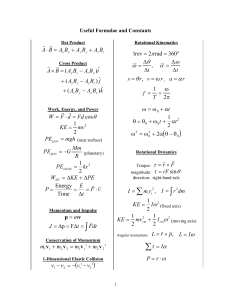 Physics Formula Sheet: Vectors, Kinematics, Energy, Momentum